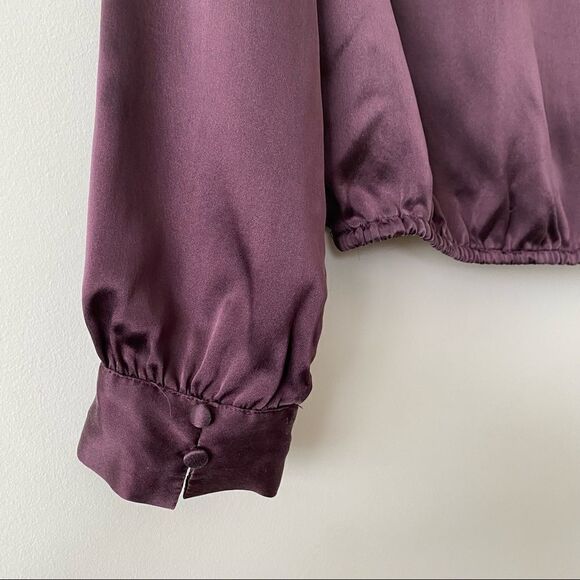 Cami NYC-Burgundy Silk Long Sleeve Wrap Front Blouse (XS) - Picture 7 of 9